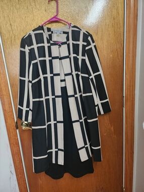 Danny & Nicole Black and Cream Windowpane Open-Front Coat